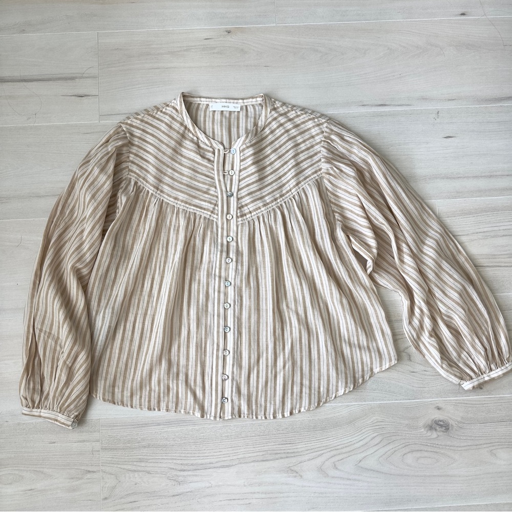 Mango Striped Beige Button-Up Blouse